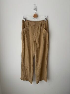 Tan Wide Leg Utility Pants | High Rise Draped Trousers Viscose Blend Minimalist